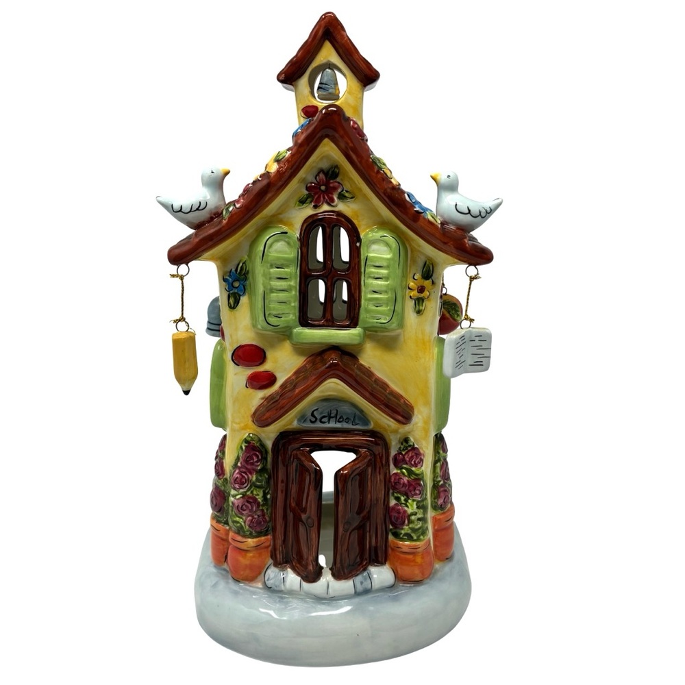 Elements School House Ceramic TeaLight Candle Holder Teacher Gift School Decor